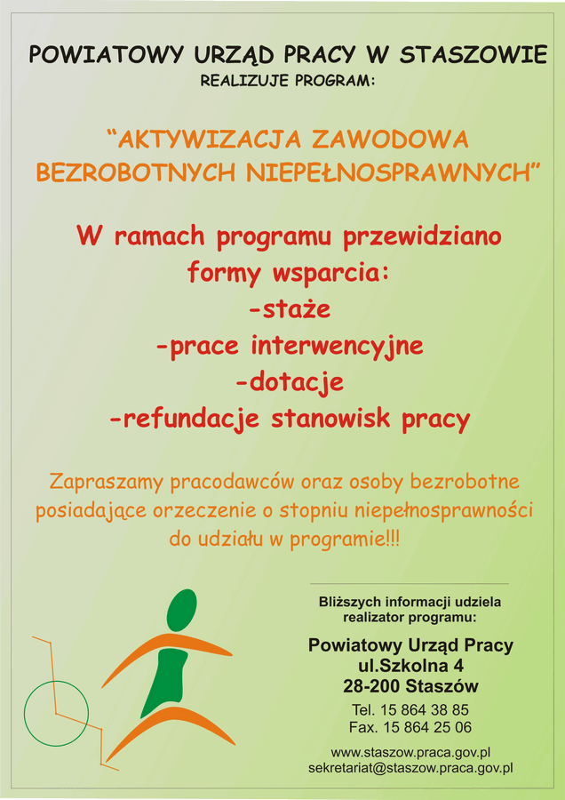 Plakat - aktywizacja zawodowa bezrobotnych niepełnosprawnych